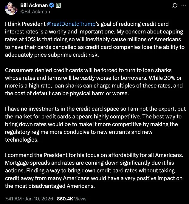 Ackman Warns Trump's 10% Credit Card Rate Cap Could Trigger Credit Crisis, Sparking Urgent Debate