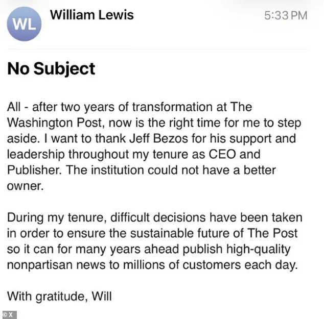 Will Lewis Resigns as Washington Post CEO Amid Layoffs and Concerns Over Journalism Legacy