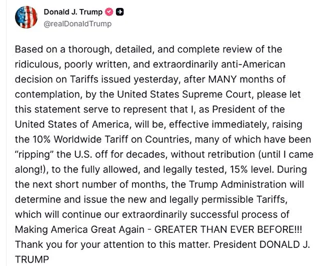 Trump Hikes Global Tariffs to 15% Following Supreme Court's Unconstitutional Ruling